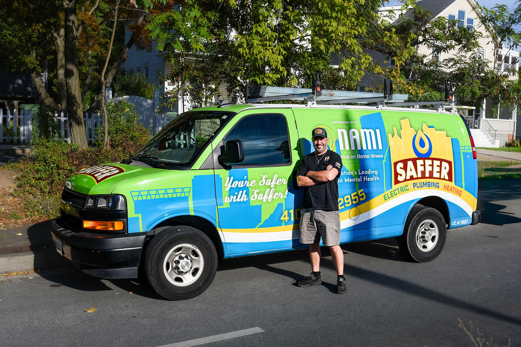 Saffer crew van and employee